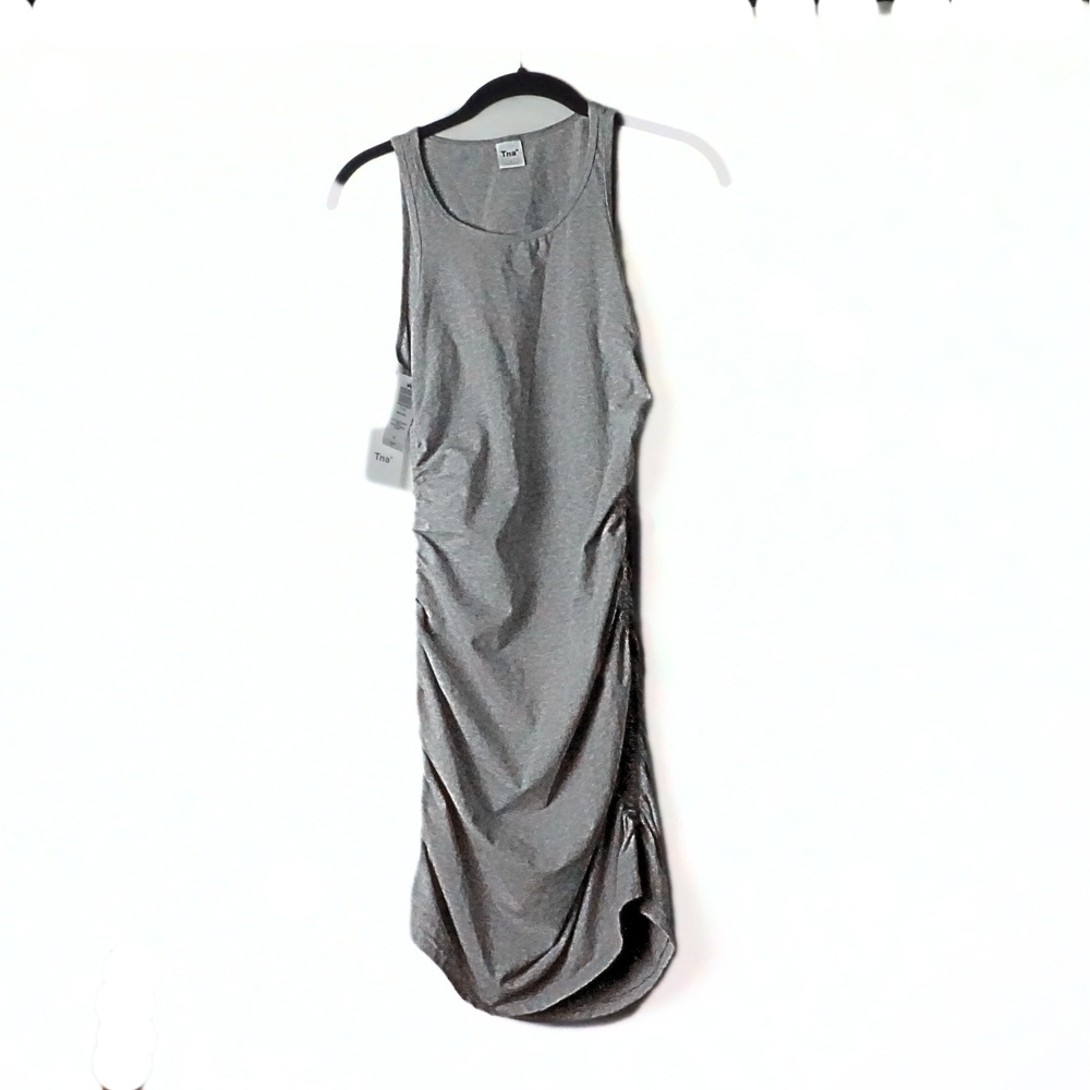 Tna Aritzia Malibu Ruched Mini Dress Heather Dover Grey Size L NWT